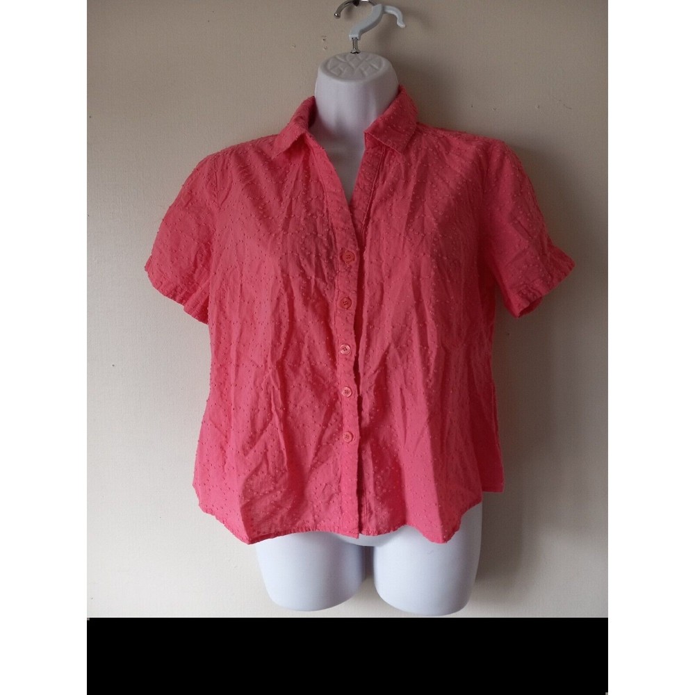 Sag Harbor Womens Salmon Textured Shirt Short Sleeve Button Front  Size PM
